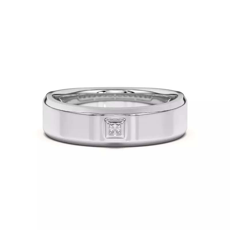 18K White Gold Raised Bezel Princess-Cut Band