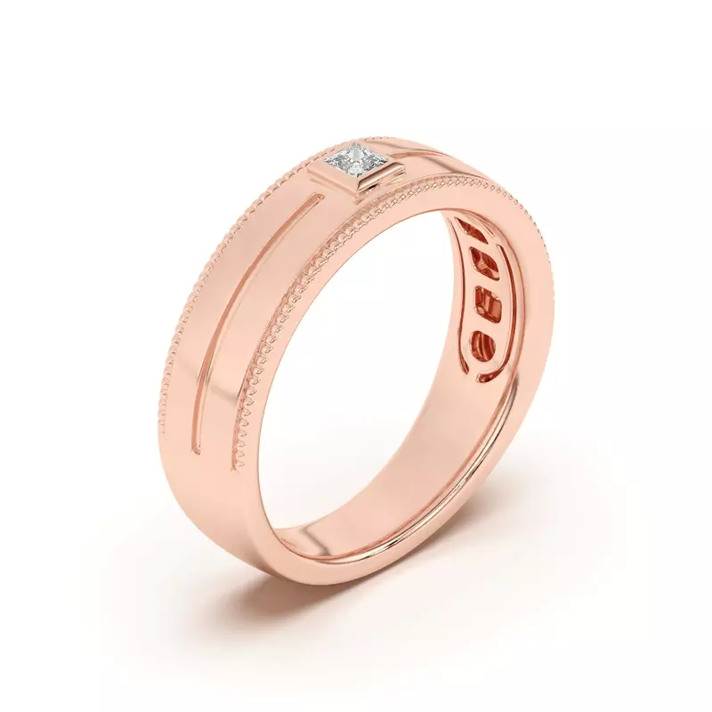 14K Rose Gold Raised Bezel Princess-Cut Grooved Milgrain Band