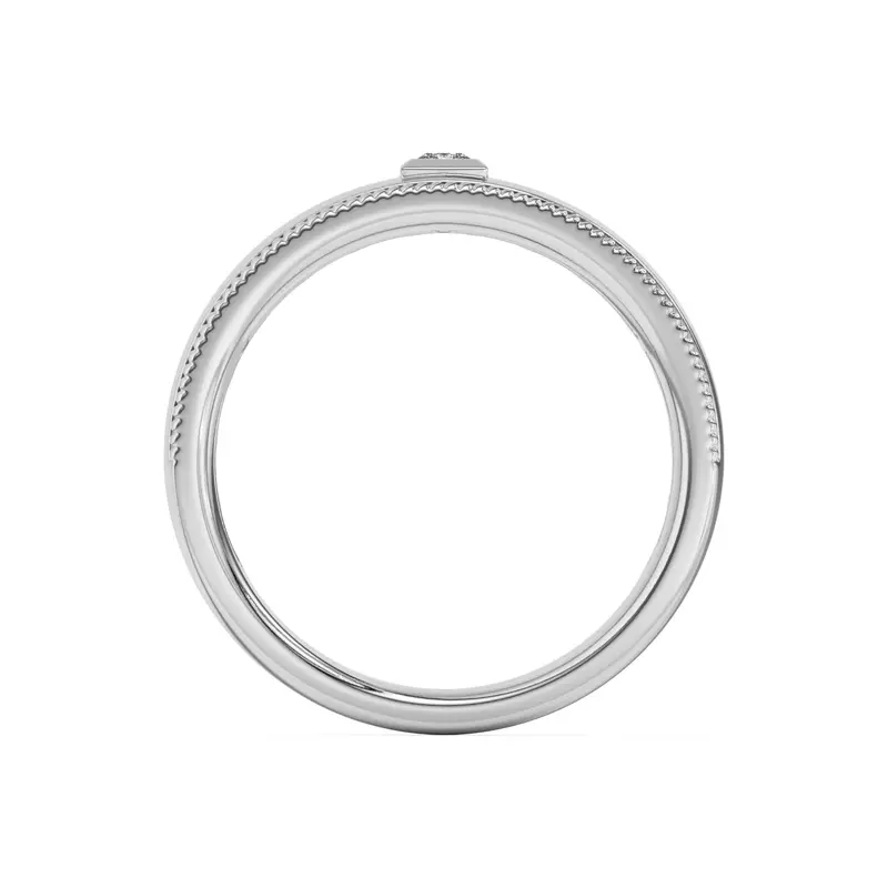 14K White Gold Raised Bezel Princess-Cut Grooved Milgrain Band
