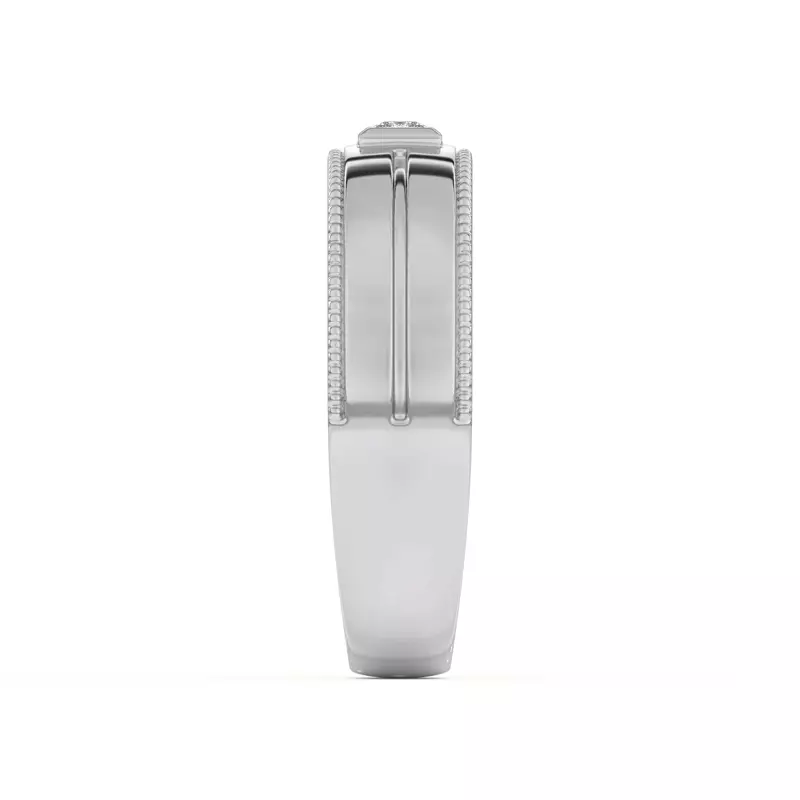 14K White Gold Raised Bezel Princess-Cut Grooved Milgrain Band