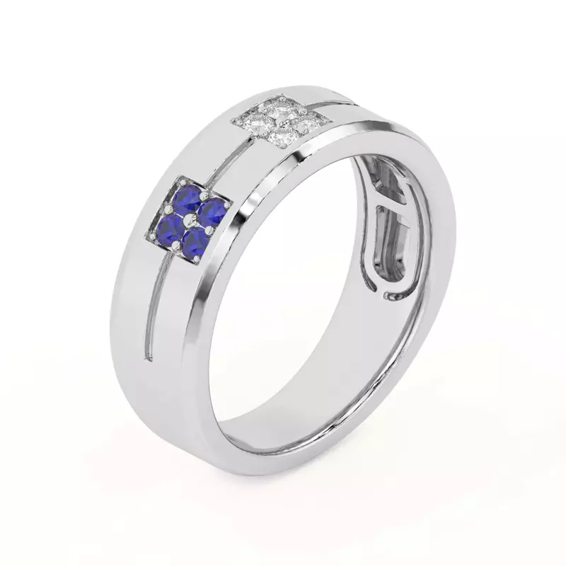 Platinum Quad Sapphire and Diamond Groove Band