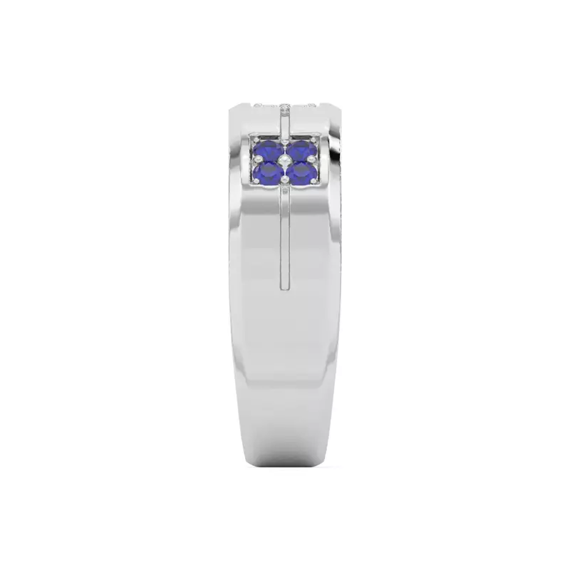 Platinum Quad Sapphire and Diamond Groove Band