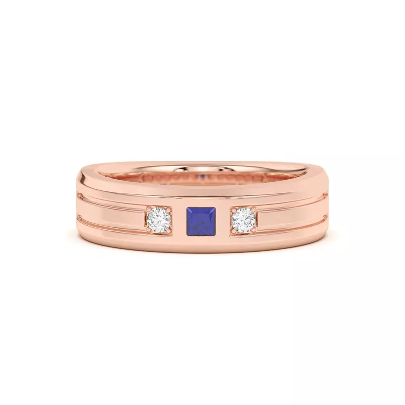 Diamond And Sapphire Grooved Band