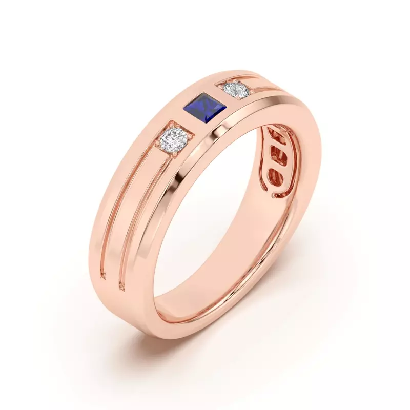 14K Rose Gold Diamond And Sapphire Grooved Band