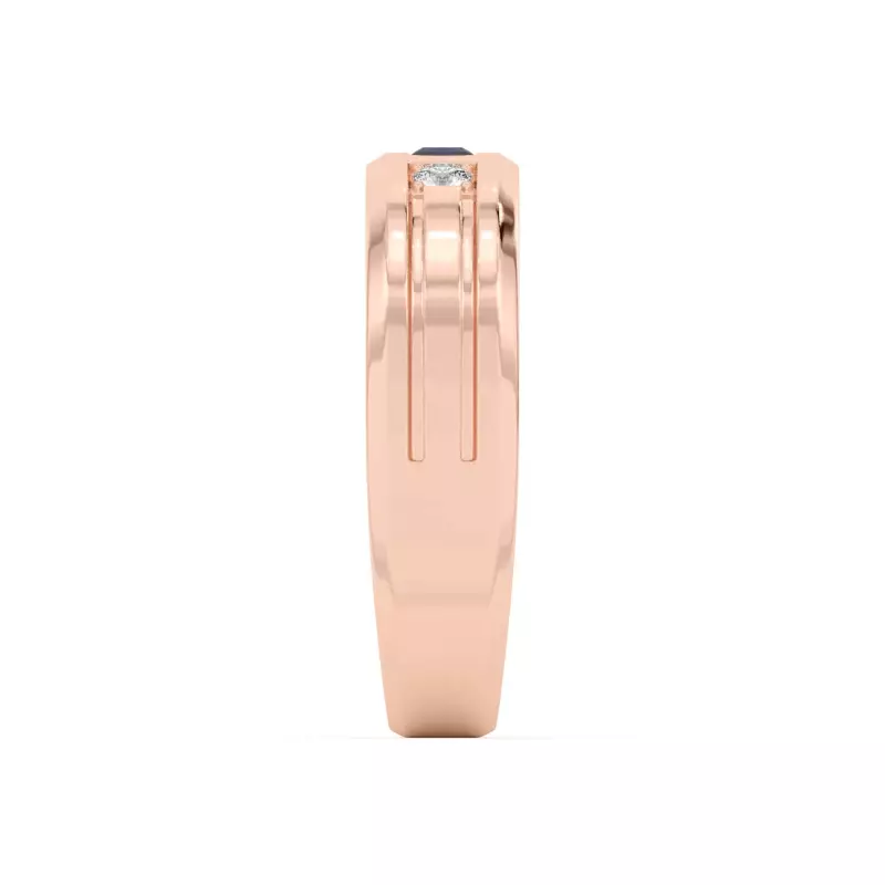 14K Rose Gold Diamond And Sapphire Grooved Band