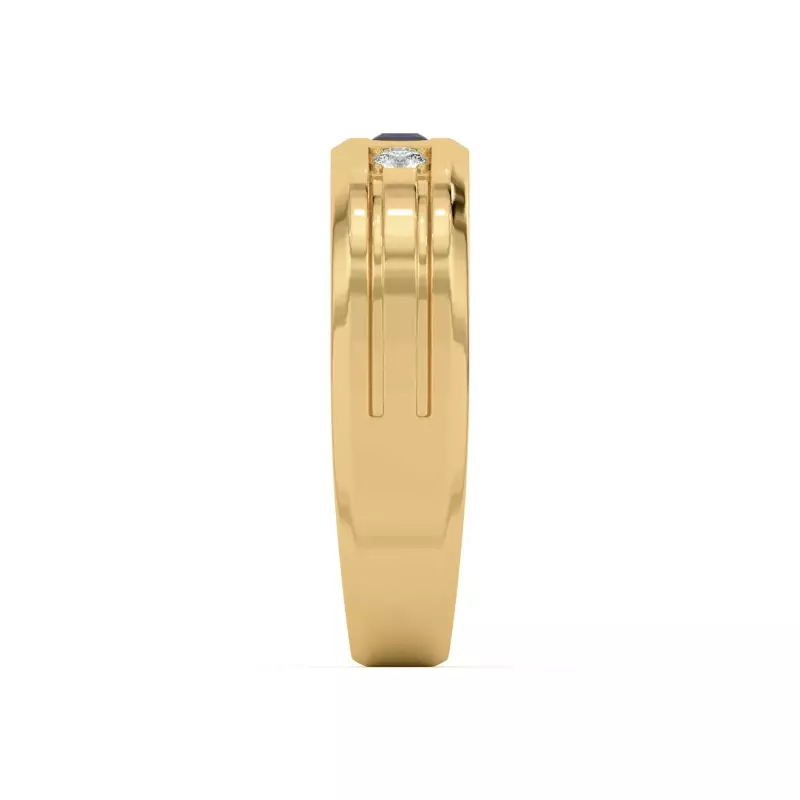 14K Yellow Gold Diamond And Sapphire Grooved Band