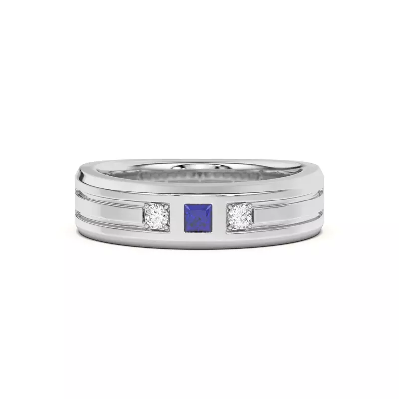 Diamond And Sapphire Grooved Band