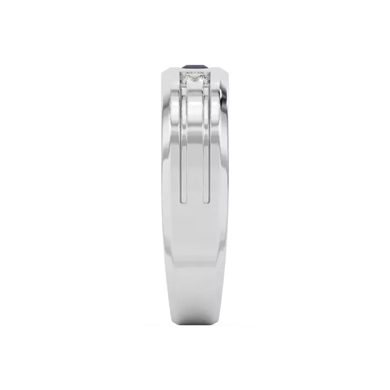 18K White Gold Diamond And Sapphire Grooved Band