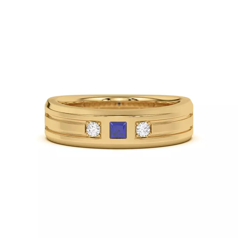 Diamond And Sapphire Grooved Band