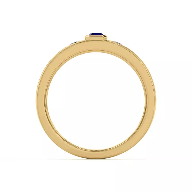 14K Yellow Gold Emerald-Cut Sapphire and Diamond Grooved Band