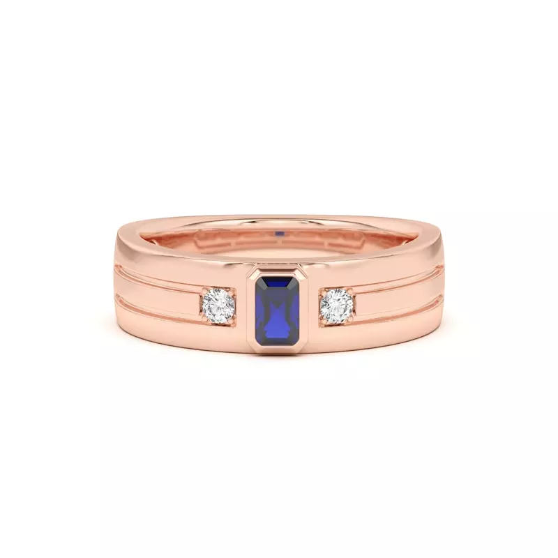 18K Rose Gold Emerald-Cut Sapphire and Diamond Grooved Band