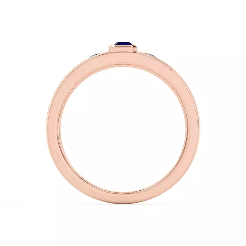 18K Rose Gold Emerald-Cut Sapphire and Diamond Grooved Band