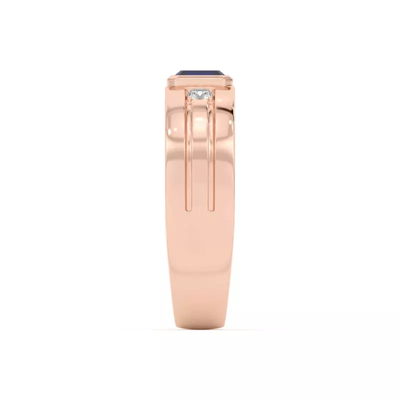 18K Rose Gold Emerald-Cut Sapphire and Diamond Grooved Band