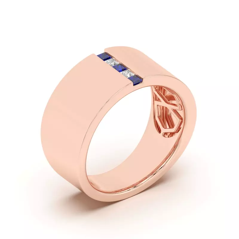 14K Rose Gold Princess-Cut Sapphire And Diamond Wide Band