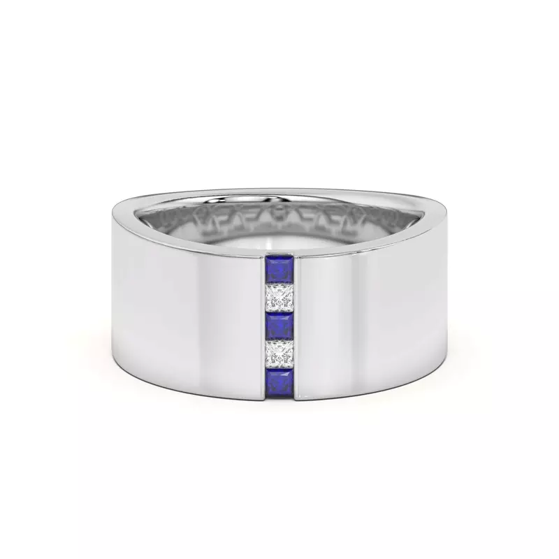 18K White Gold Princess-Cut Sapphire And Diamond Wide Band