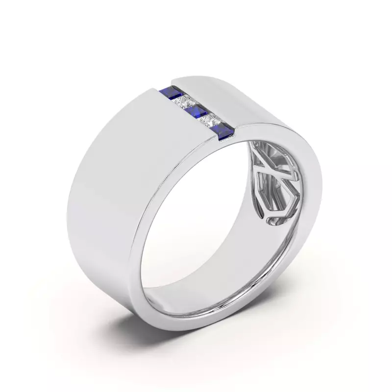 18K White Gold Princess-Cut Sapphire And Diamond Wide Band