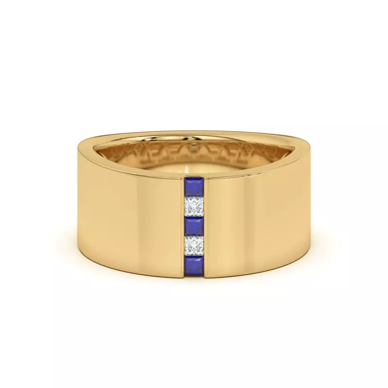 18K Yellow Gold Princess-Cut Sapphire And Diamond Wide Band