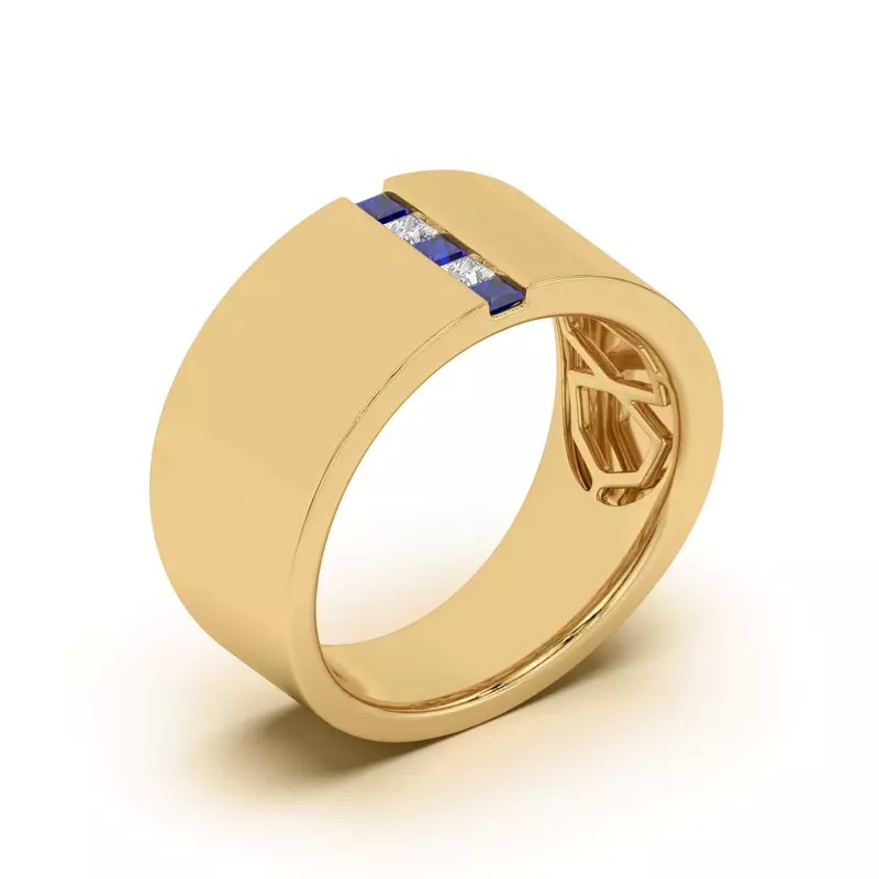 18K Yellow Gold Princess-Cut Sapphire And Diamond Wide Band