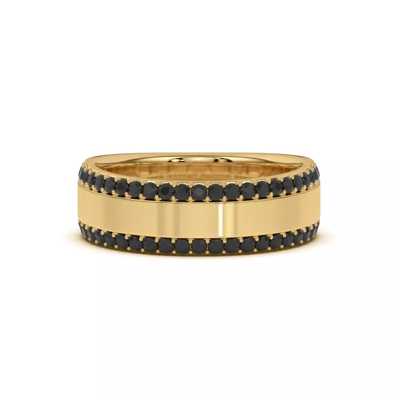 14K Yellow Gold Black Sapphire Beveled Edge Band