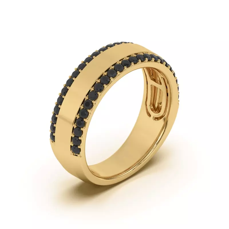 14K Yellow Gold Black Sapphire Beveled Edge Band