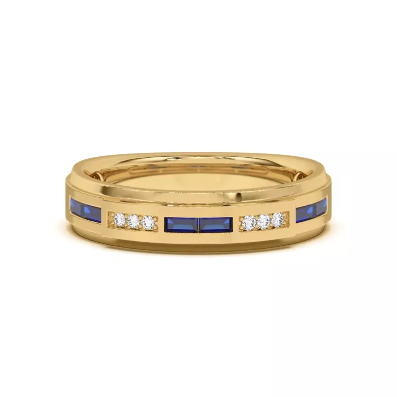 Sapphire Baguette and Round Diamond Band