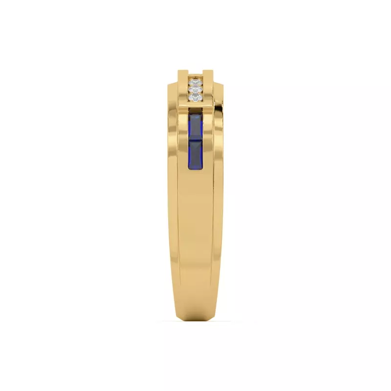 18K Yellow Gold Sapphire Baguette and Round Diamond Band