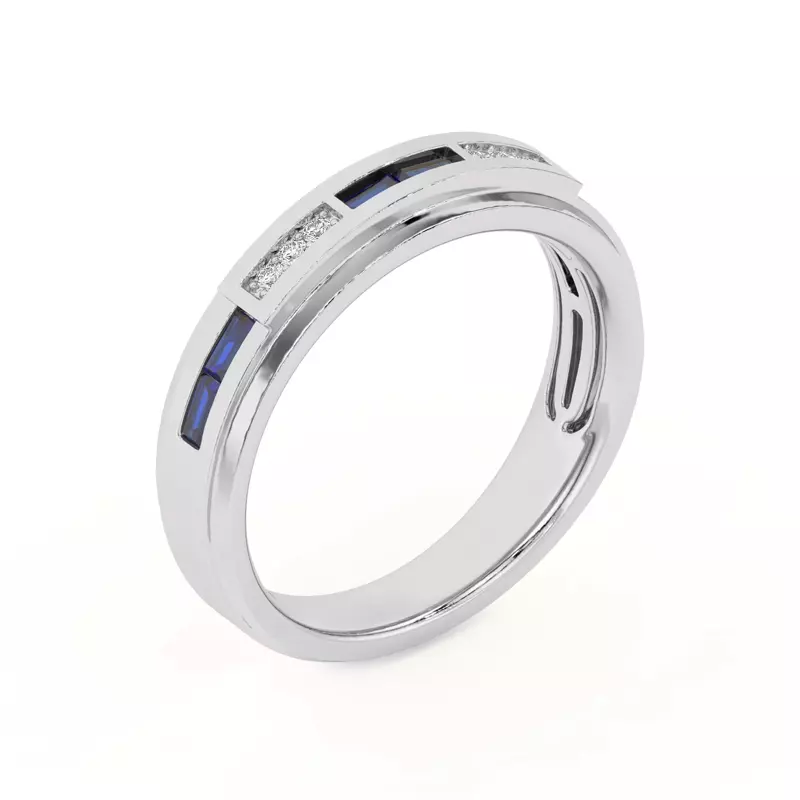 Platinum Sapphire Baguette and Round Diamond Band
