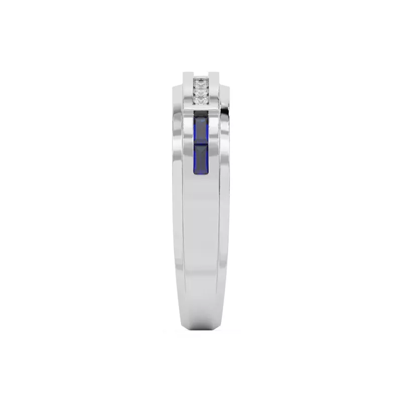 Platinum Sapphire Baguette and Round Diamond Band