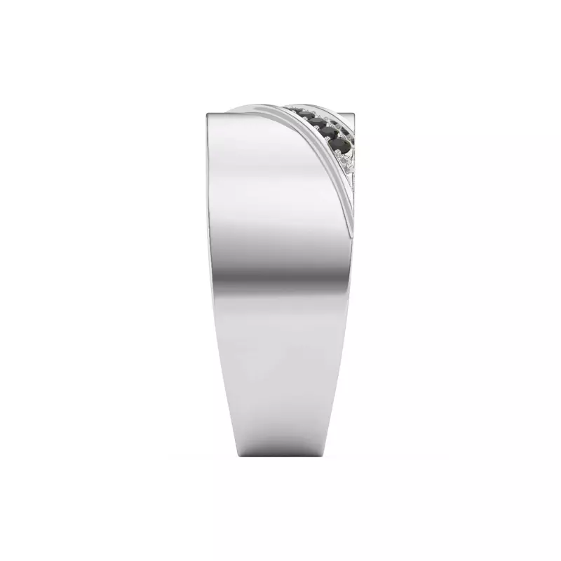 14K White Gold Diagonal Black Sapphire Wide Band