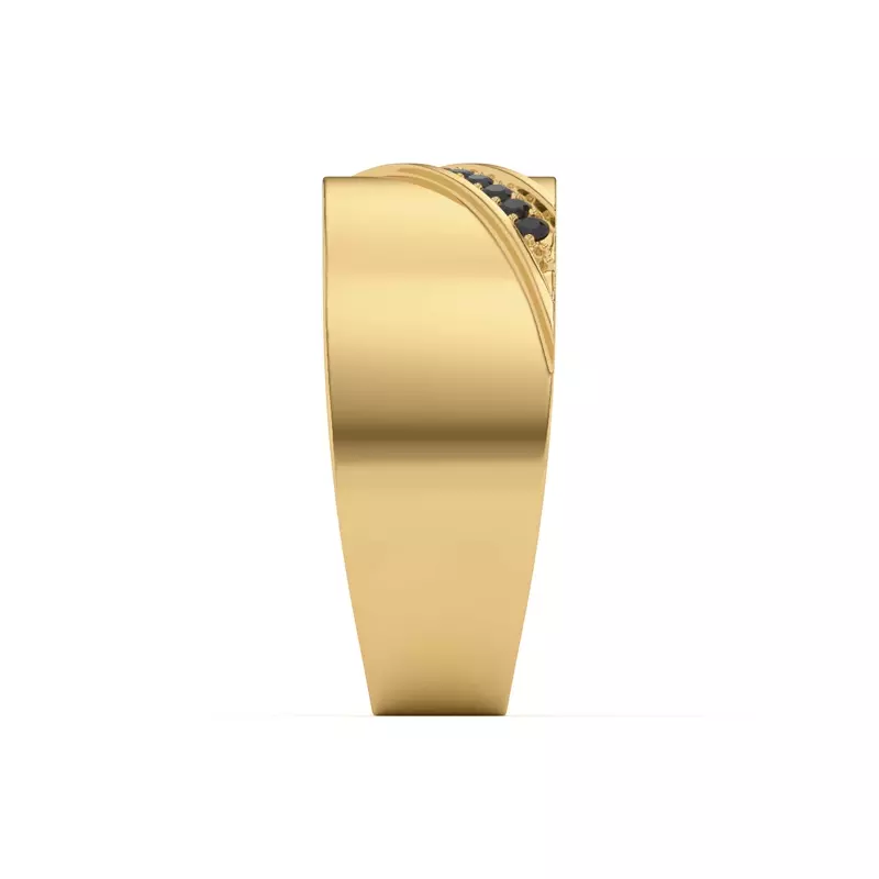 14K Yellow Gold Diagonal Black Sapphire Wide Band