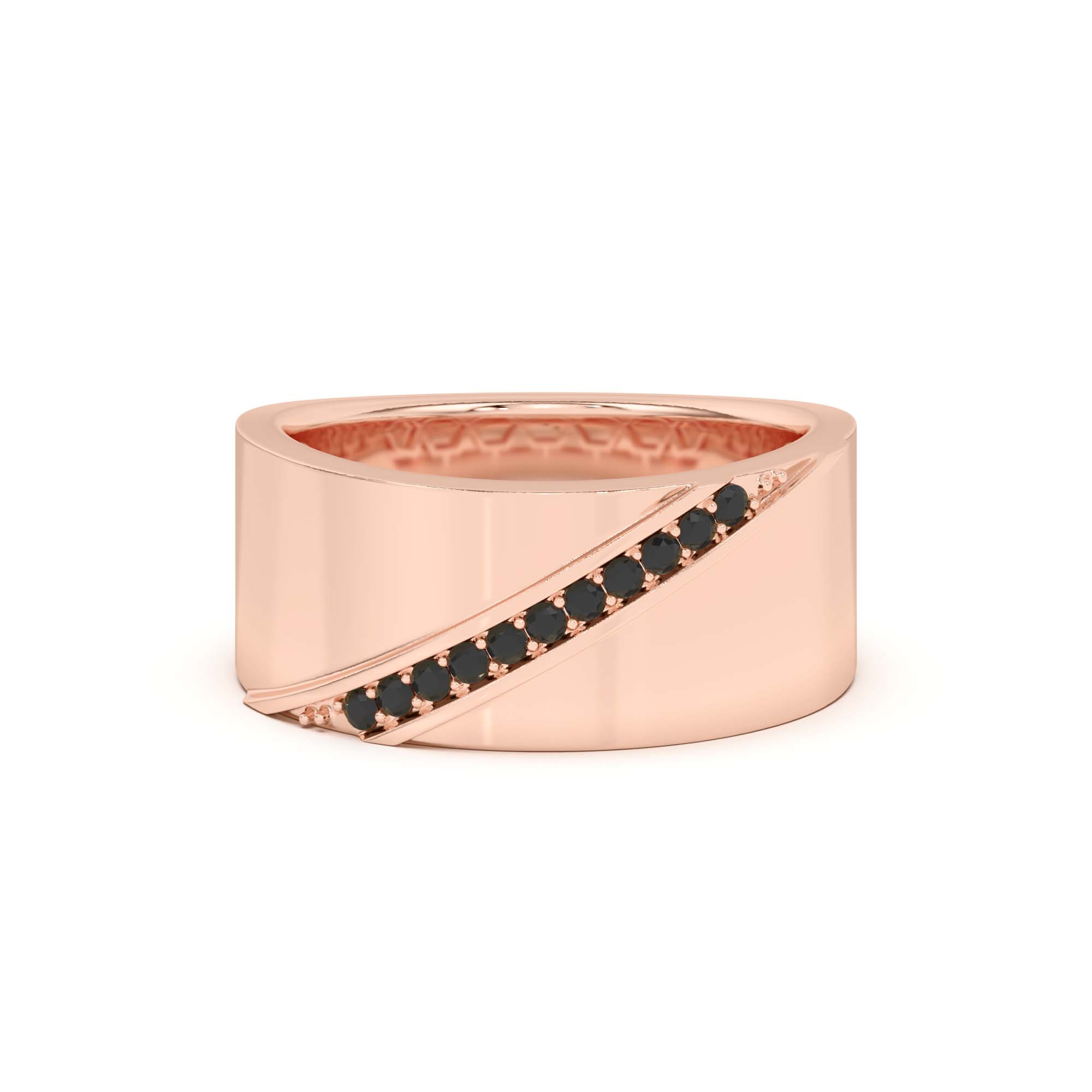 18K Rose Gold Diagonal Black Sapphire Wide Band
