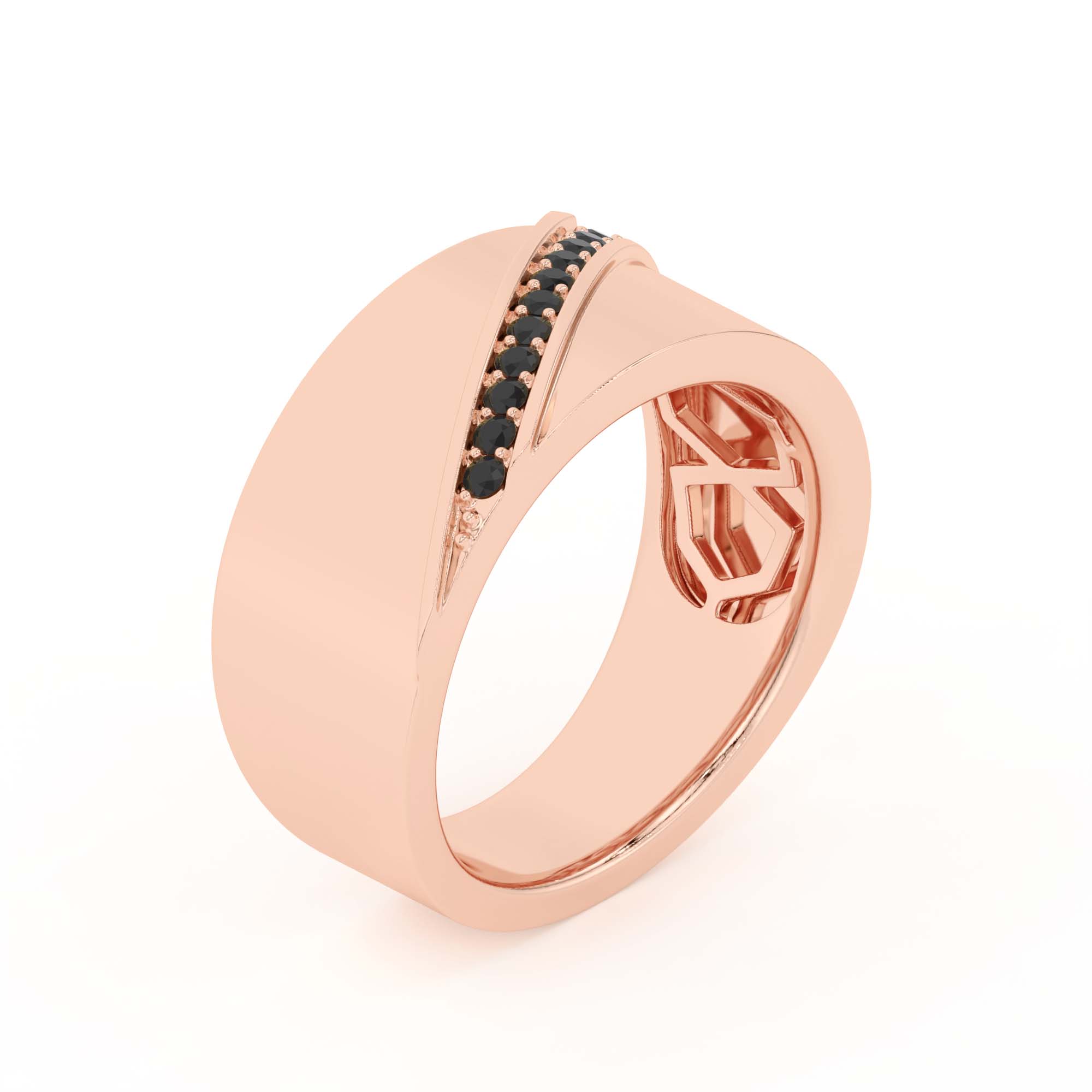 18K Rose Gold Diagonal Black Sapphire Wide Band