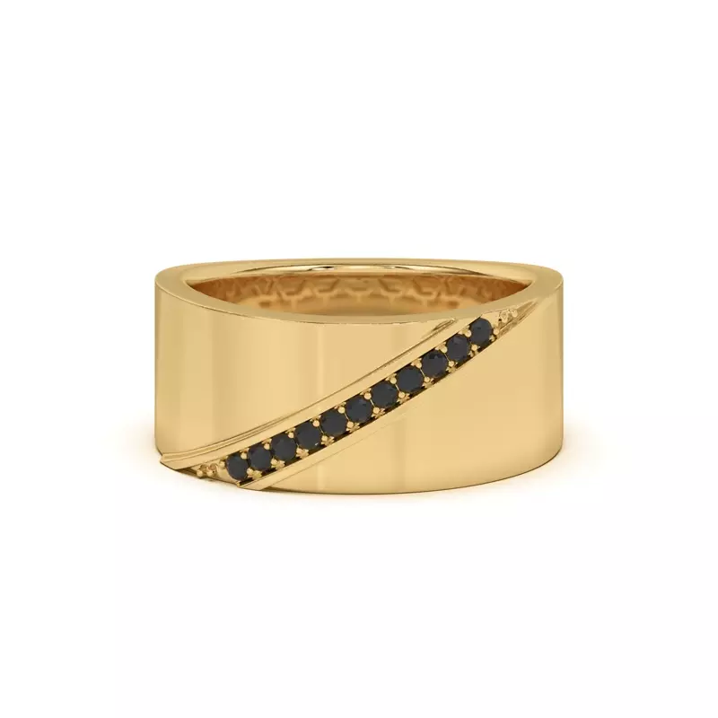 18K Yellow Gold Diagonal Black Sapphire Wide Band