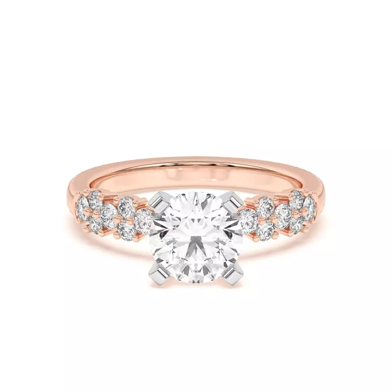 Marigold Tulip Inspired 6 Prong Engagement Ring with Pavé shank - 14K White Gold