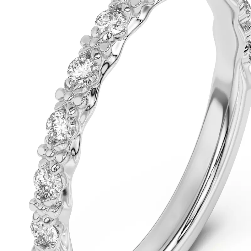 14K White Gold Blooming Petal Pavé Band