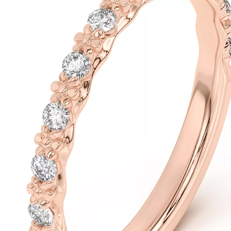 18K Rose Gold Blooming Petal Pavé Band