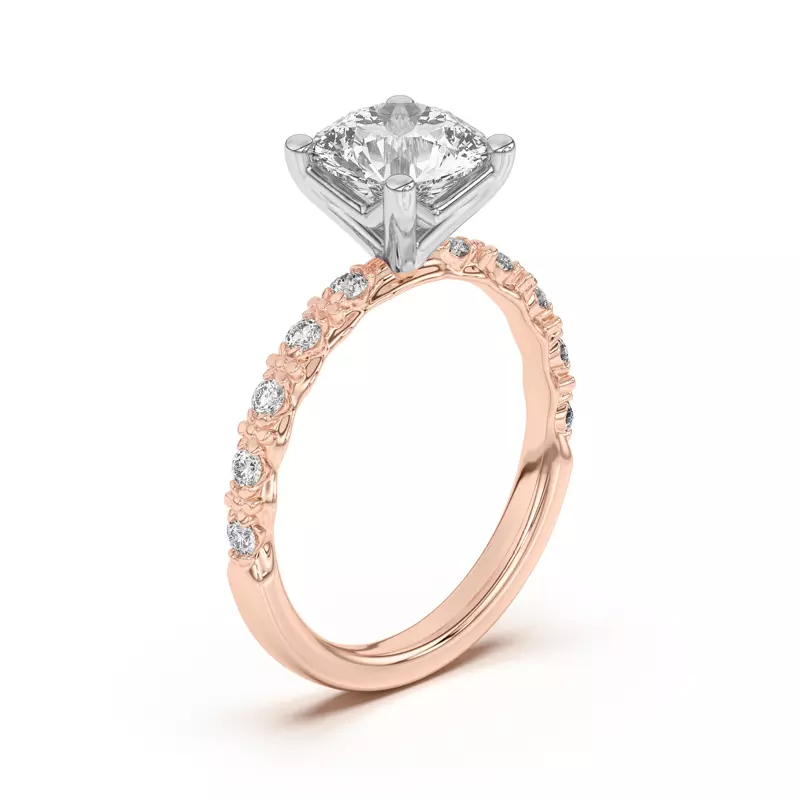 Rose Gold 18k & White Gold 18k Blooming Petal Pavé Engagement Ring