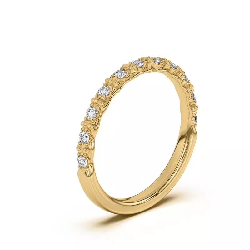 18K Yellow Gold Blooming Petal Pavé Band