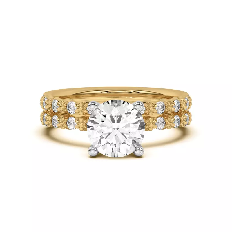 18K Yellow Gold Blooming Petal Pavé Band