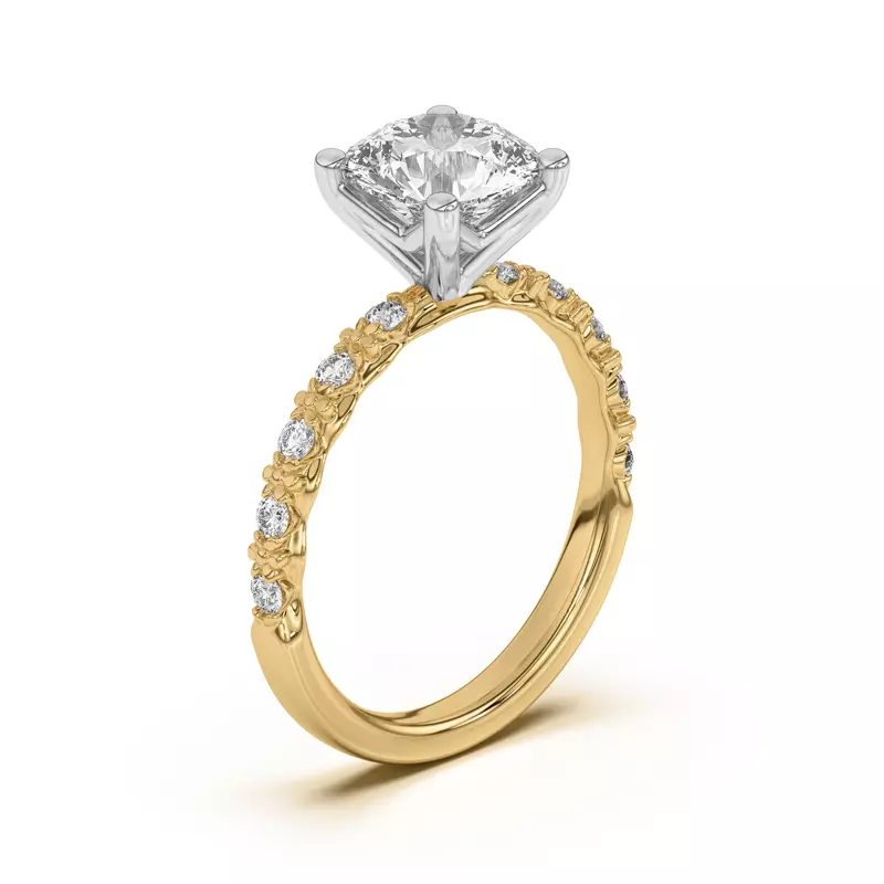 Yellow Gold 18k & White Gold 18k Blooming Petal Pavé Engagement Ring