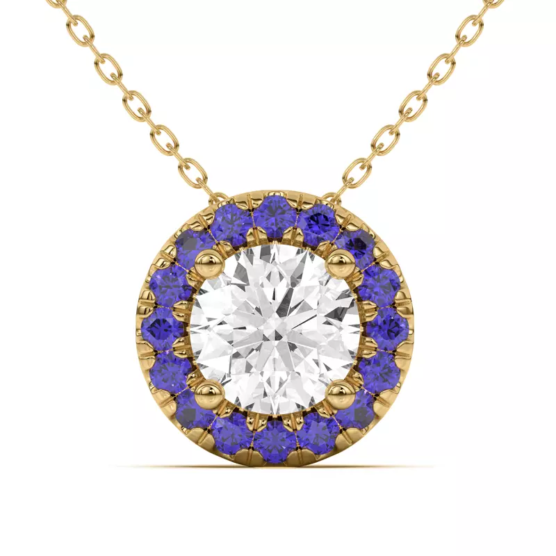 18K Yellow Gold Eva Classic Sapphire Halo Pendant