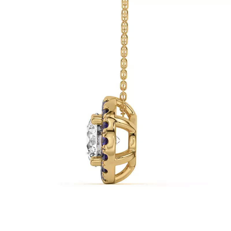 18K Yellow Gold Eva Classic Sapphire Halo Pendant