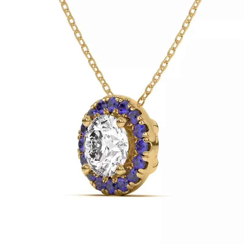 18K Yellow Gold Eva Classic Sapphire Halo Pendant
