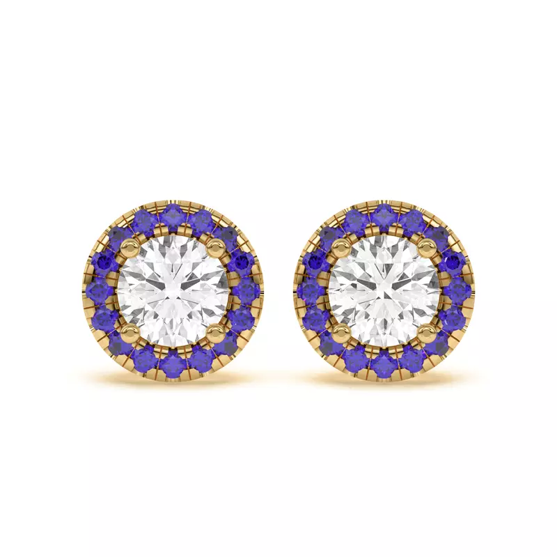 14K Yellow Gold Eva Classic Sapphire Halo Earrings