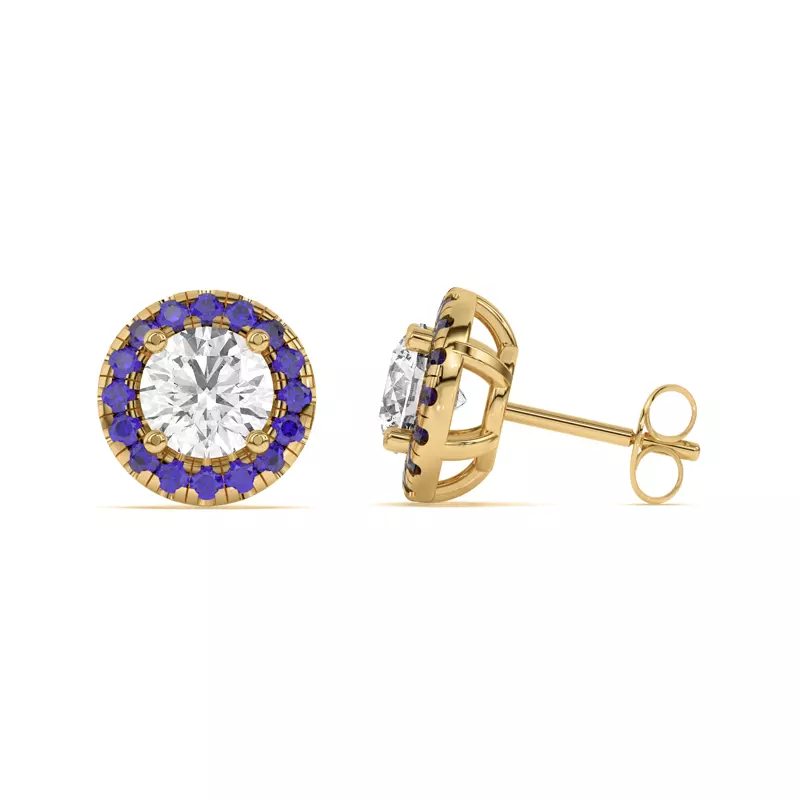 14K Yellow Gold Eva Classic Sapphire Halo Earrings