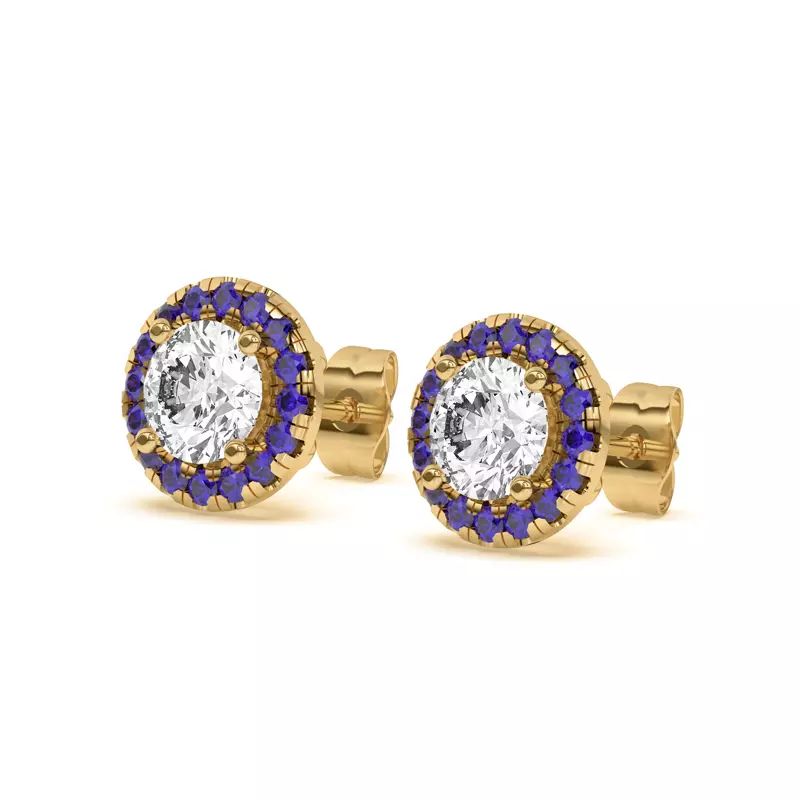14K Yellow Gold Eva Classic Sapphire Halo Earrings
