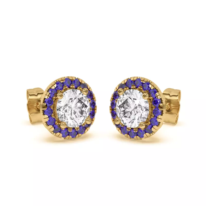 14K Yellow Gold Eva Classic Sapphire Halo Earrings