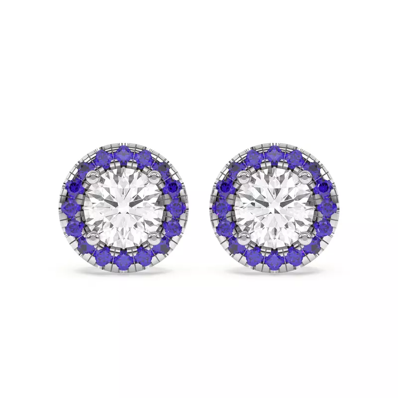18K White Gold Eva Classic Sapphire Halo Earrings