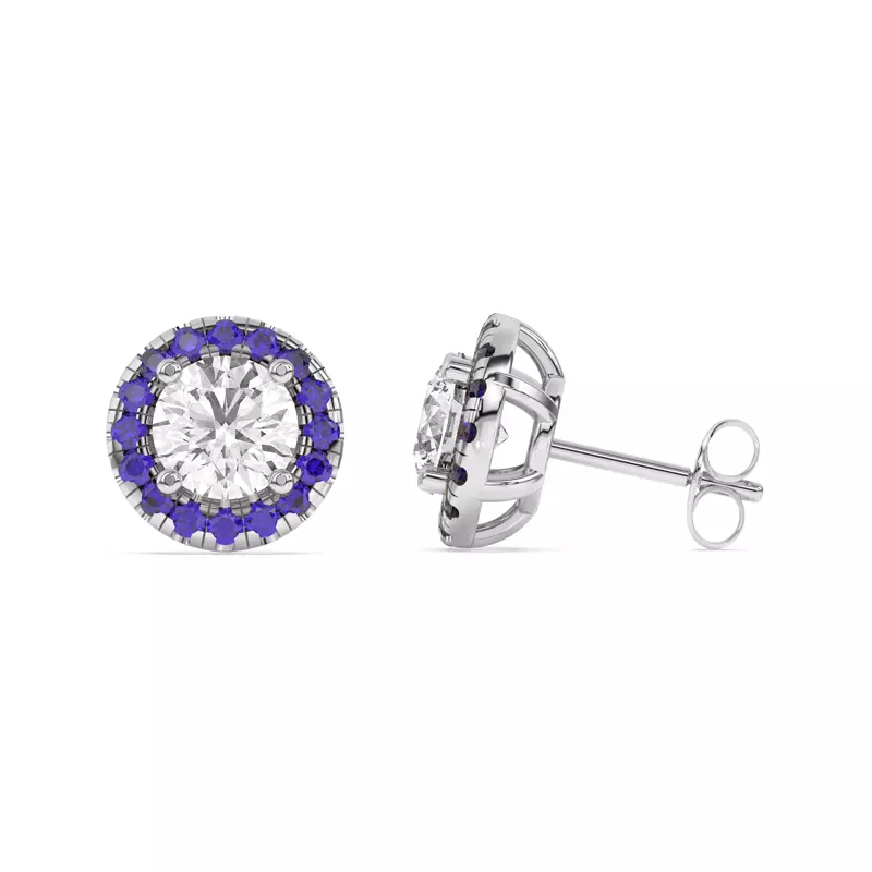 18K White Gold Eva Classic Sapphire Halo Earrings