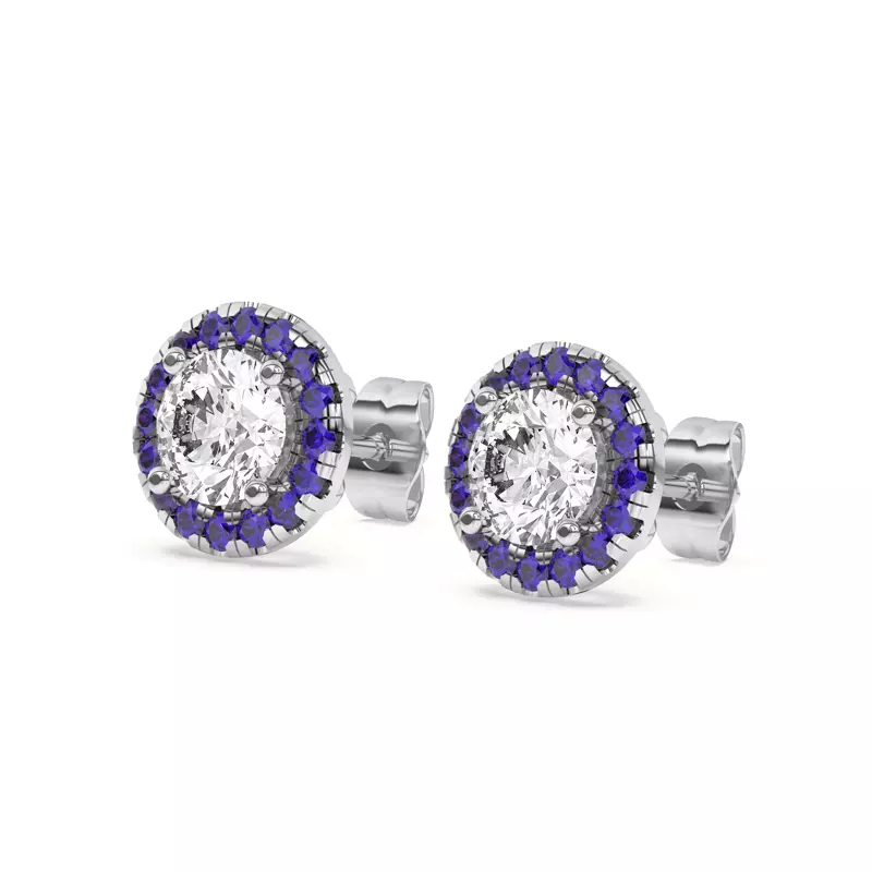 18K White Gold Eva Classic Sapphire Halo Earrings
